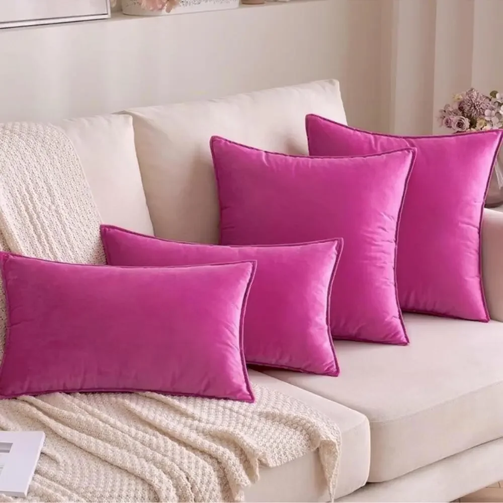 🆕 HOT PINK VELVET Euro Accent Pillow Covers Luxury High End Hotel Vibes